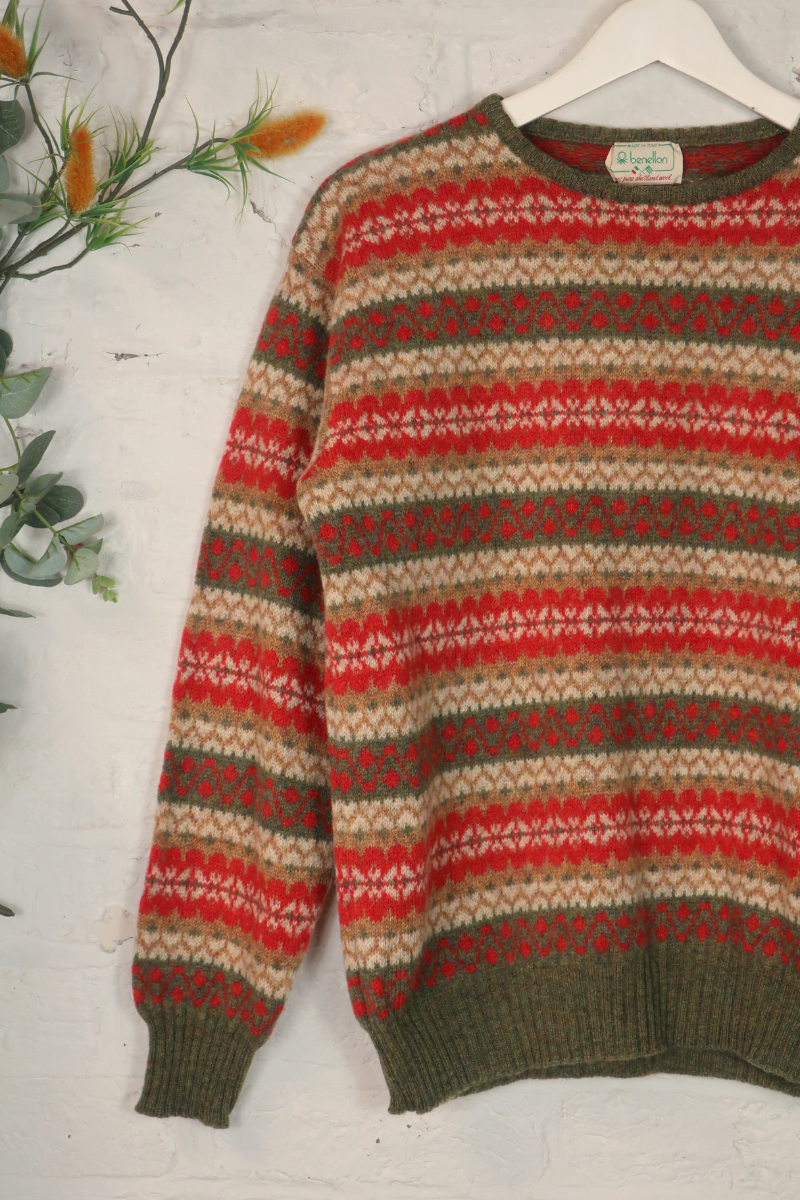 Vintage Knit Jumper - Benetton Fair Isle - Size M