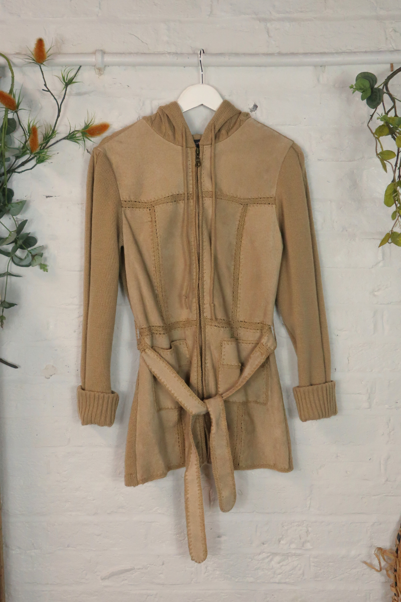 Vintage Knit Jacket - Camel Patchwork - Size S/M