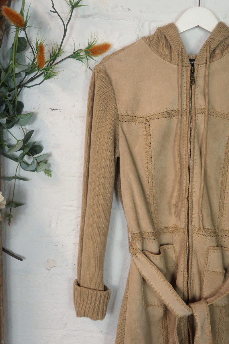 Vintage Knit Jacket - Camel Patchwork - Size S/M