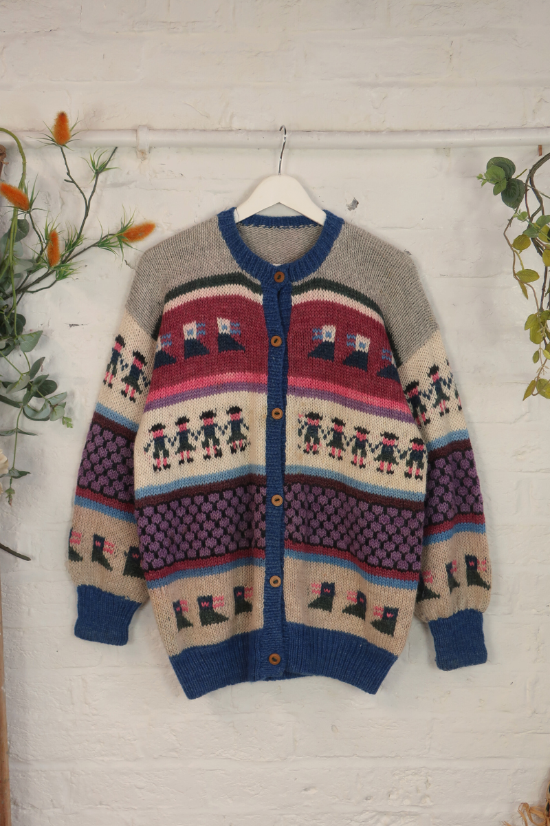 Vintage Knit Cardigan - Hand In Hand - Size XL