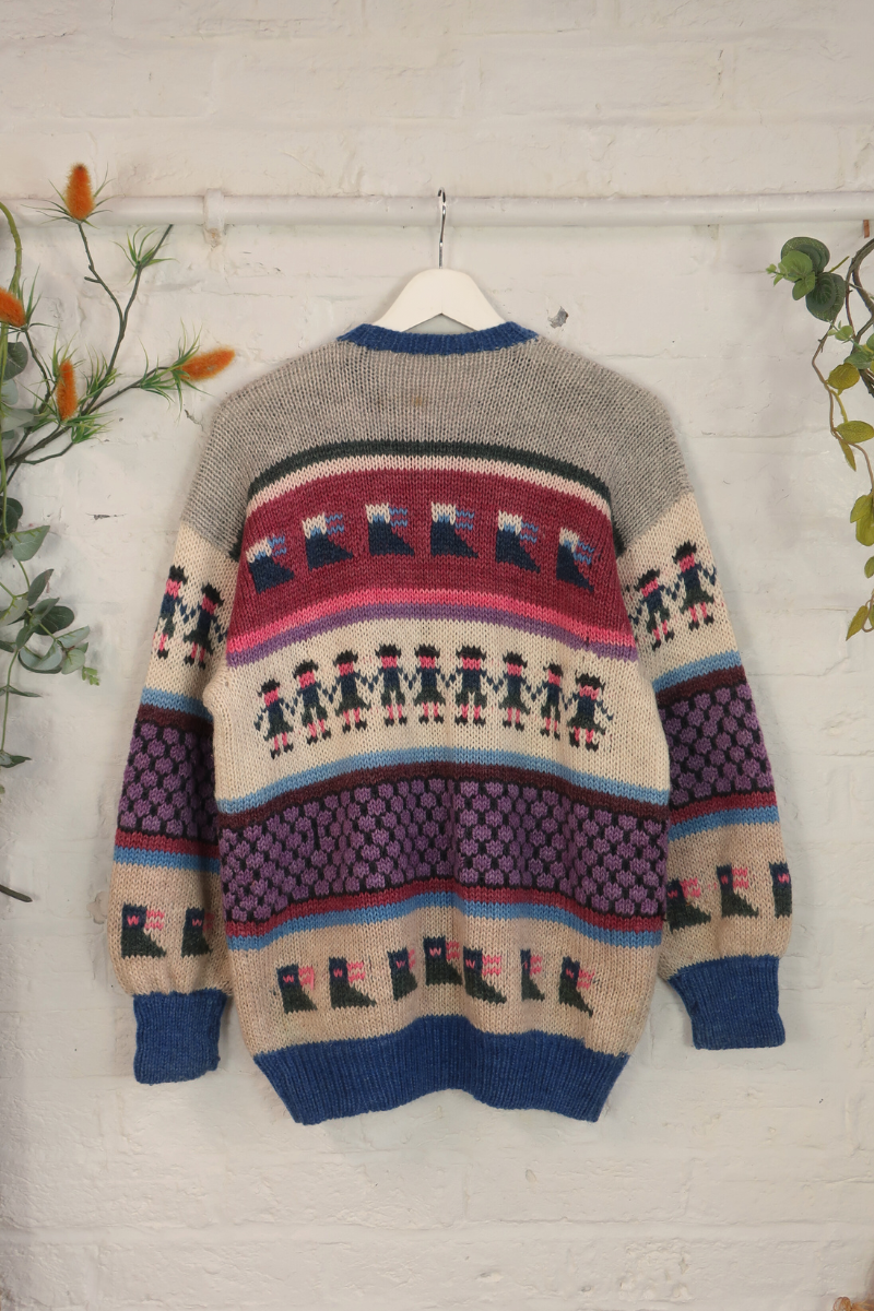 Vintage Knit Cardigan - Hand In Hand - Size XL