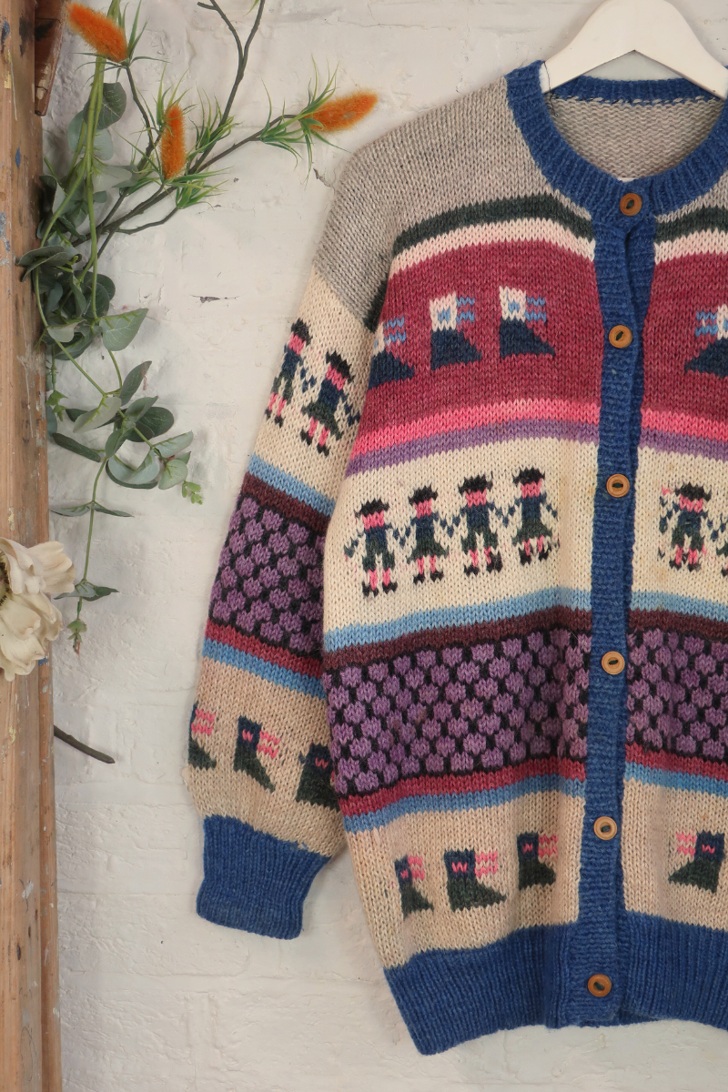 Vintage Knit Cardigan - Hand In Hand - Size XL