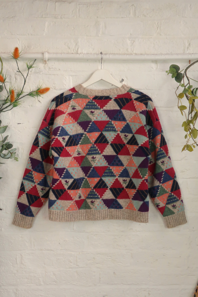 Vintage Knit Cardigan - Pastel Stitched Bunting - Size M
