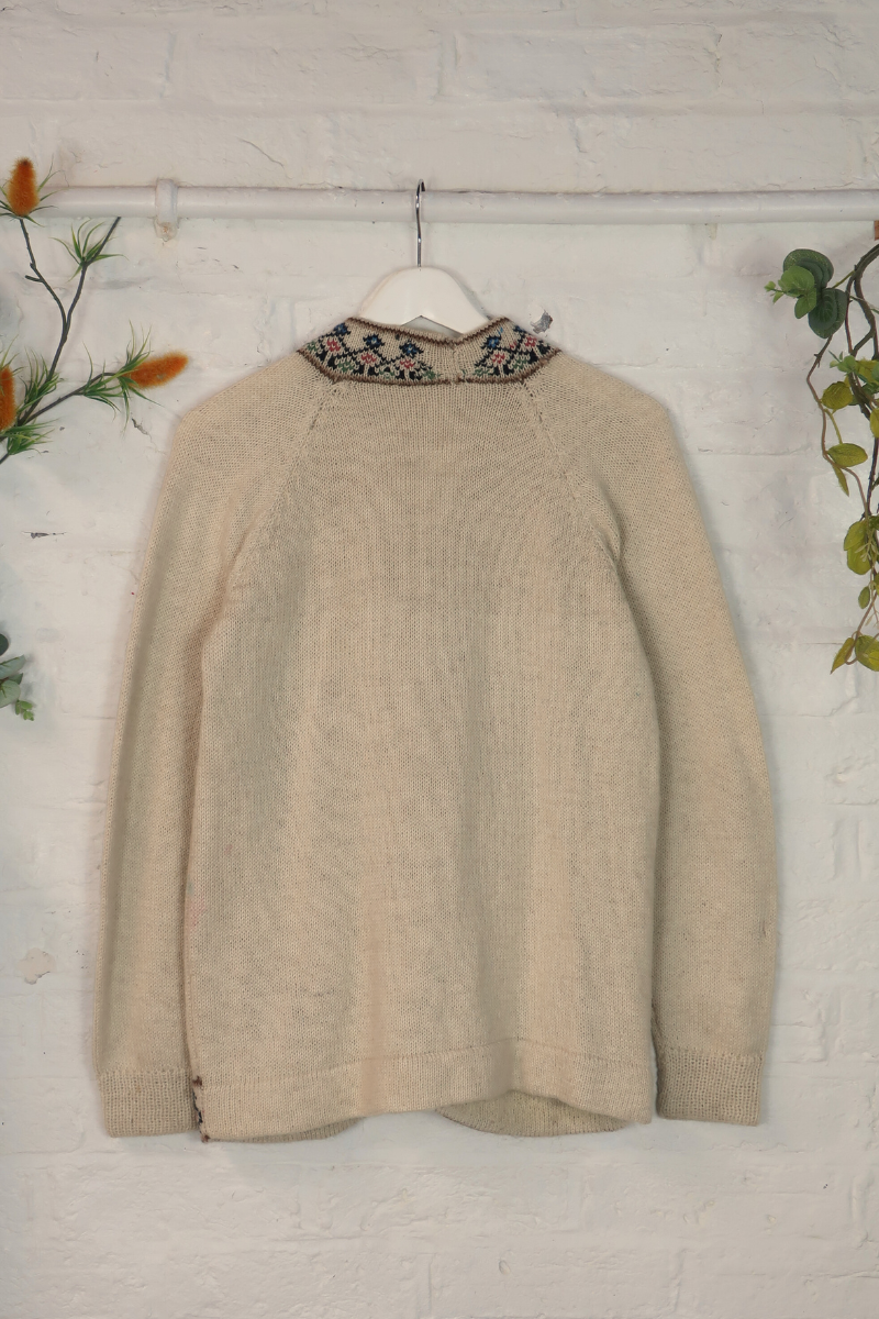 Vintage Knit Cardigan - Floral Alpaca Tapestry - Size M