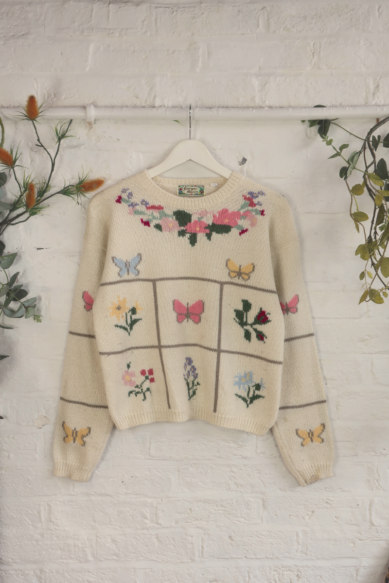 Vintage Knit Jumper - Butterfly Scrapbook - Size M