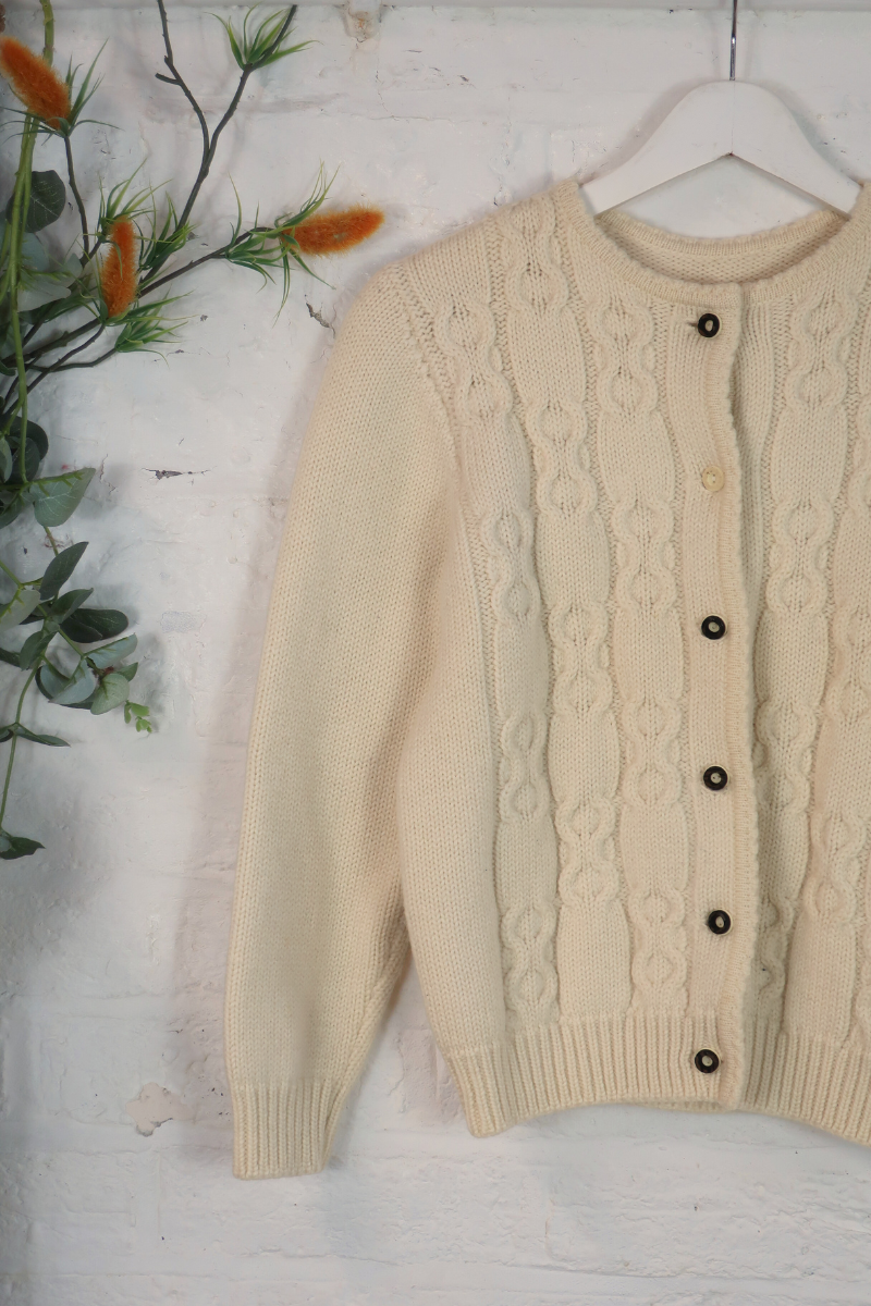 Vintage Knit Cardigan - Eggshell Cableknit - Size XS