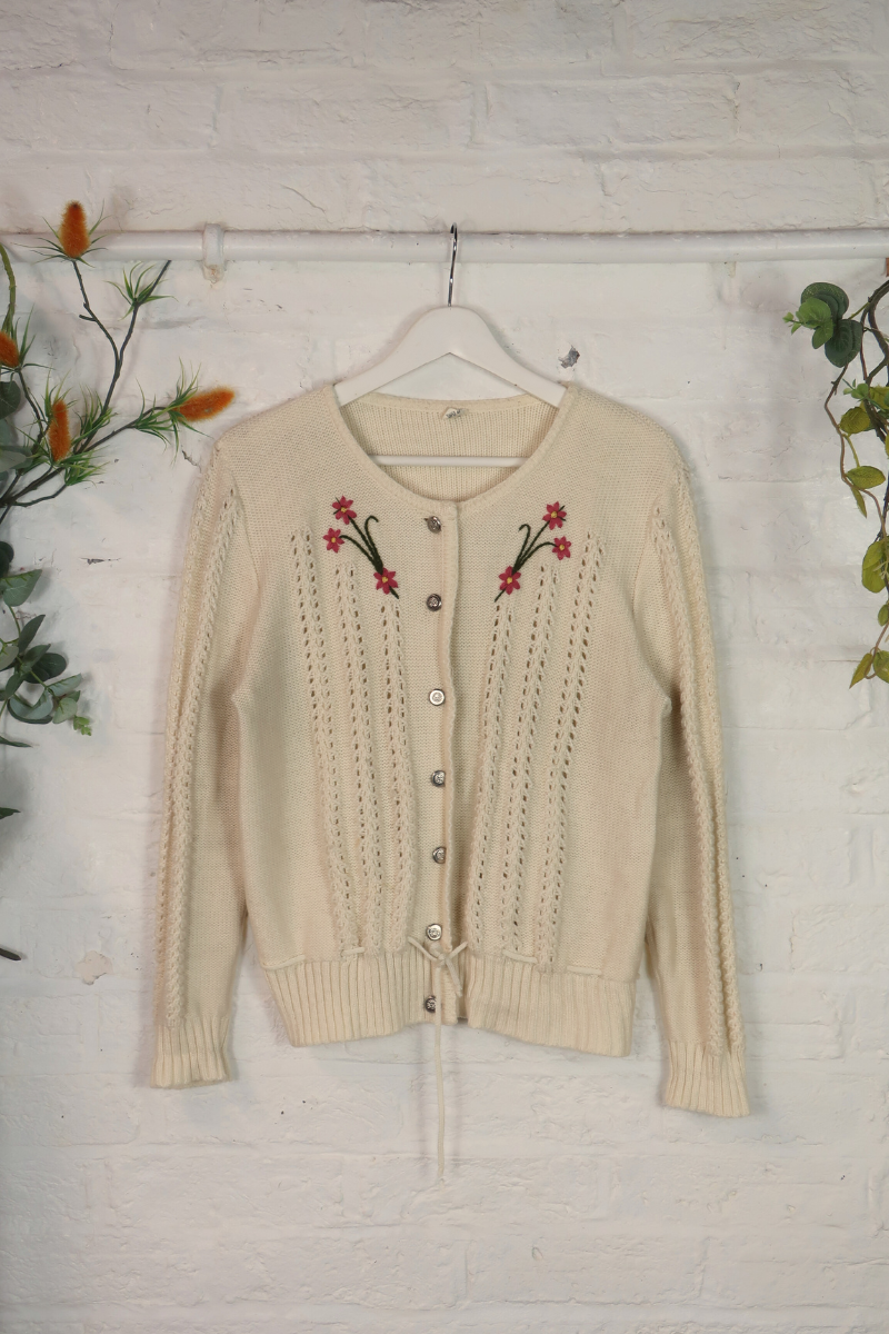 Vintage Knit Cardigan - Pink Daisy Chain - Size S/M
