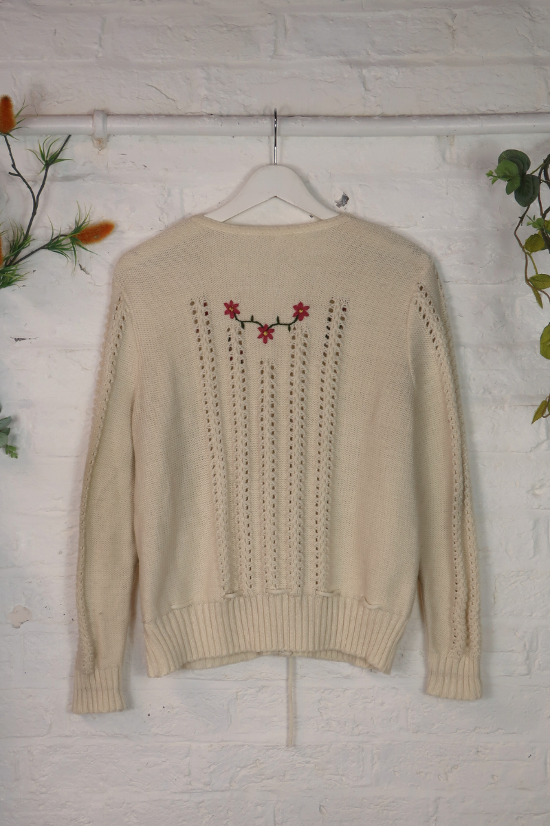 Vintage Knit Cardigan - Pink Daisy Chain - Size S/M