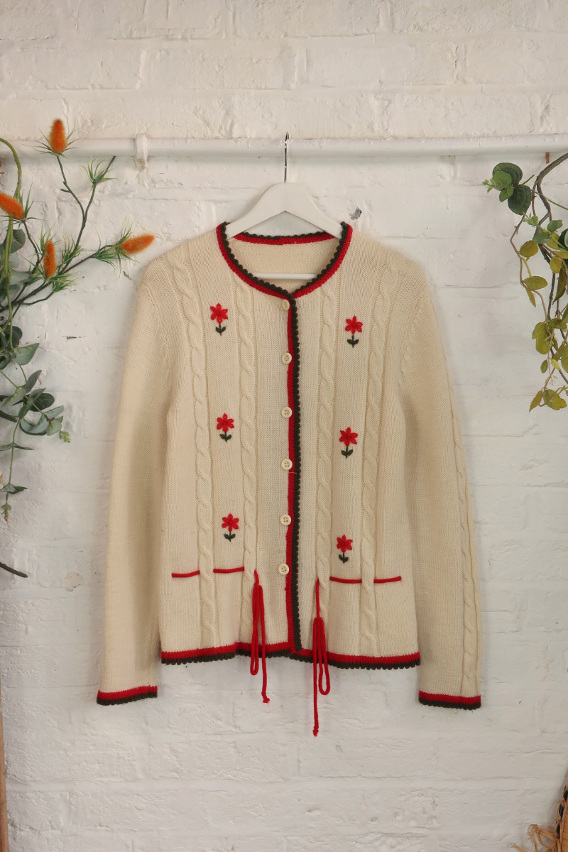 Vintage Knit Cardigan - Bright Carnations - Size M