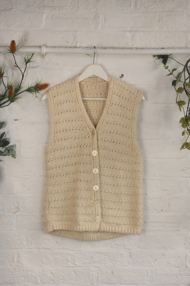 Vintage Knit Waistcoat - Buttercream - Size M