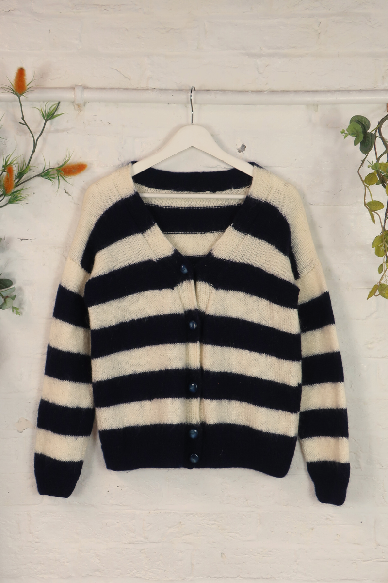 Vintage Knit Cardigan - Nautical Stripe - Size M/L
