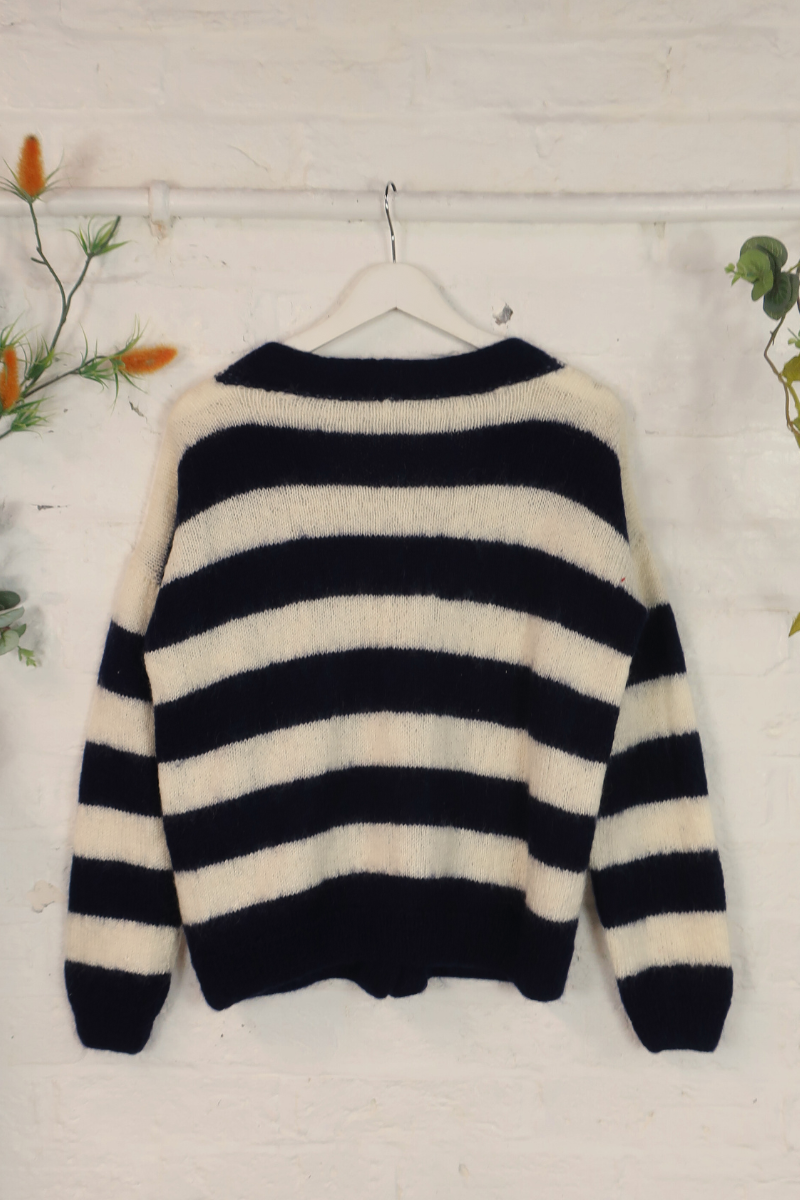 Vintage Knit Cardigan - Nautical Stripe - Size M/L