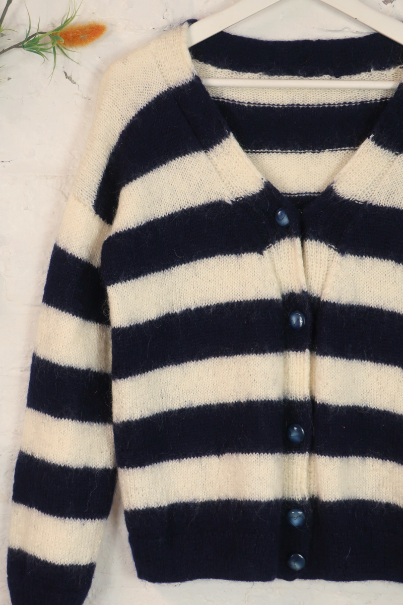 Vintage Knit Cardigan - Nautical Stripe - Size M/L
