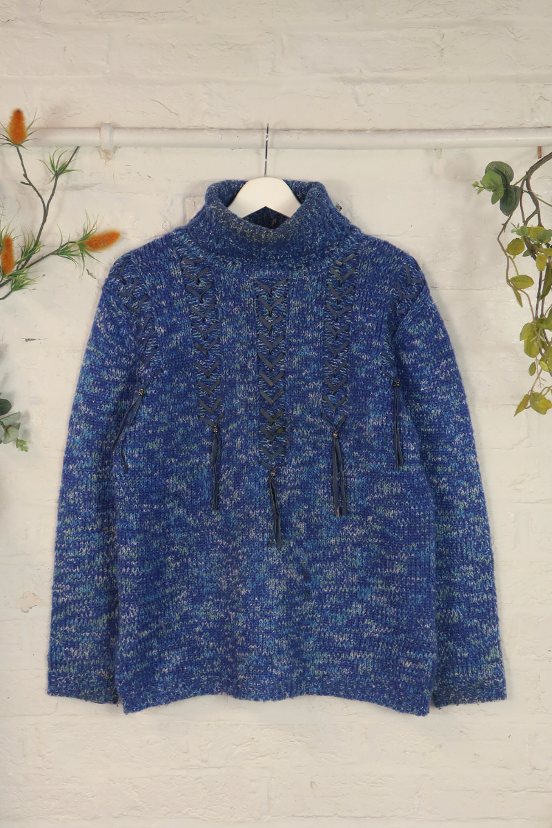 Vintage Knit Jumper - Indigo Tassels - Size L