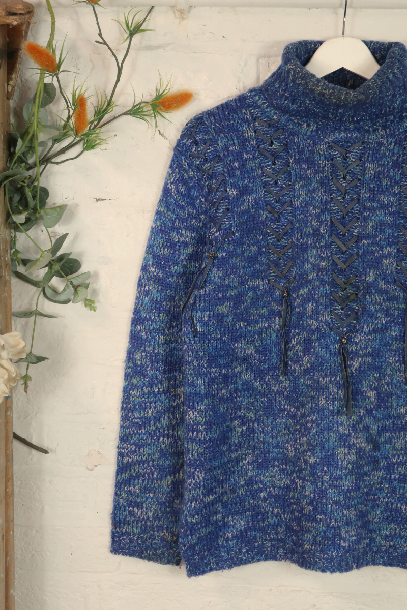 Vintage Knit Jumper - Indigo Tassels - Size L