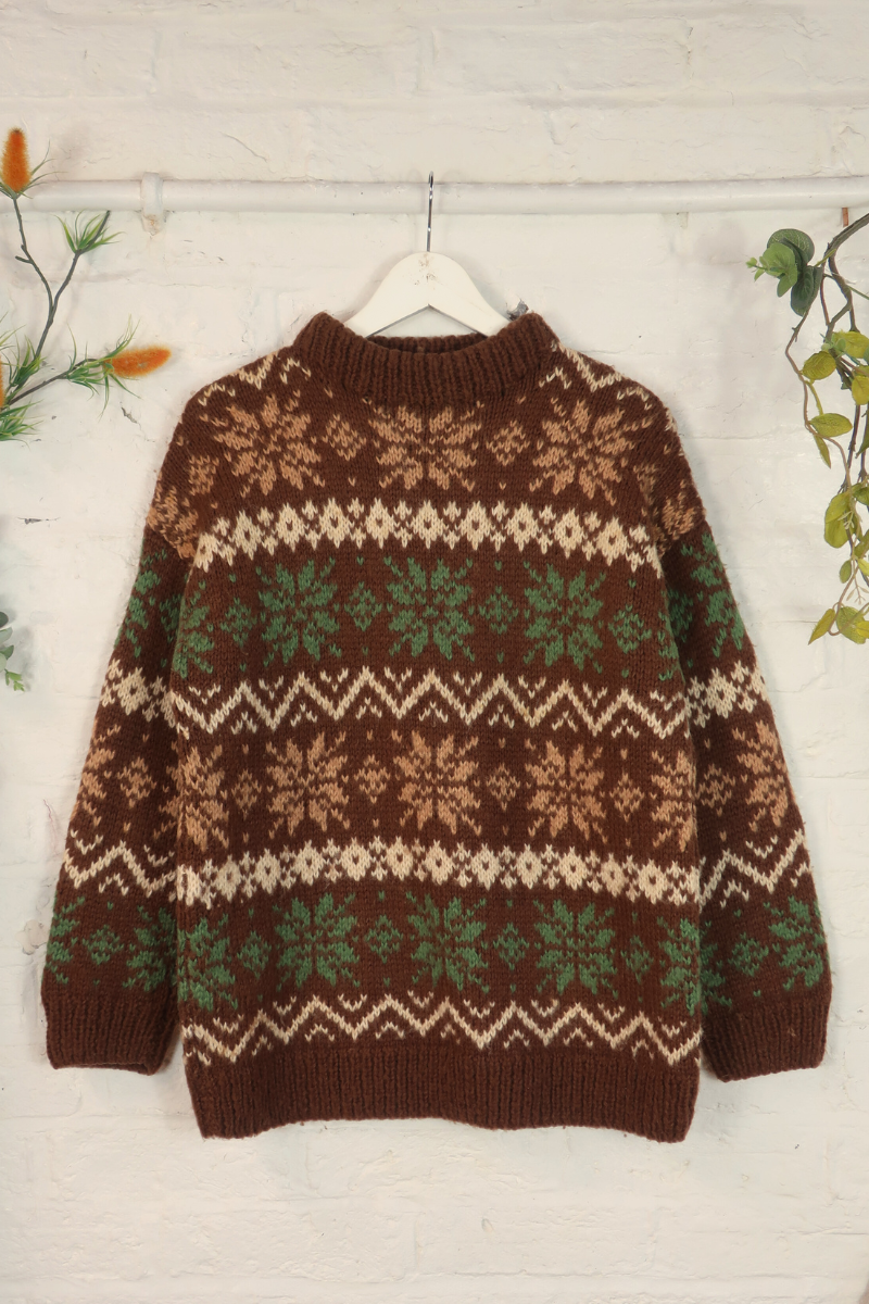 Vintage Knit Jumper - Pine Forest Snow - Size L