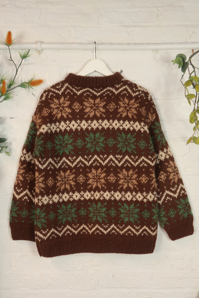 Vintage Knit Jumper - Pine Forest Snow - Size L
