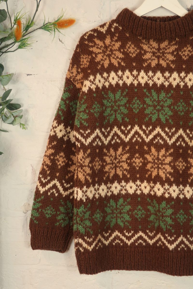 Vintage Knit Jumper - Pine Forest Snow - Size L