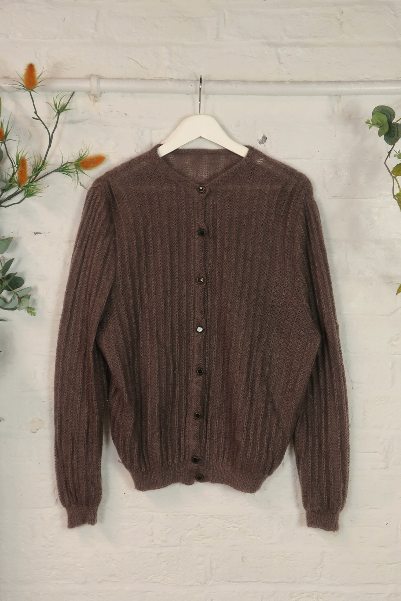 Vintage Knit Cardigan - Fawn Brown - Size M