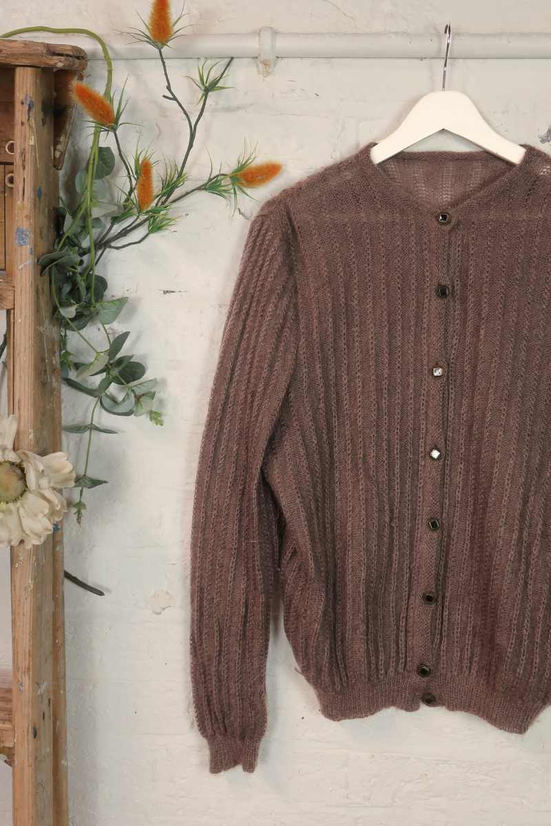 Vintage Knit Cardigan - Fawn Brown - Size M