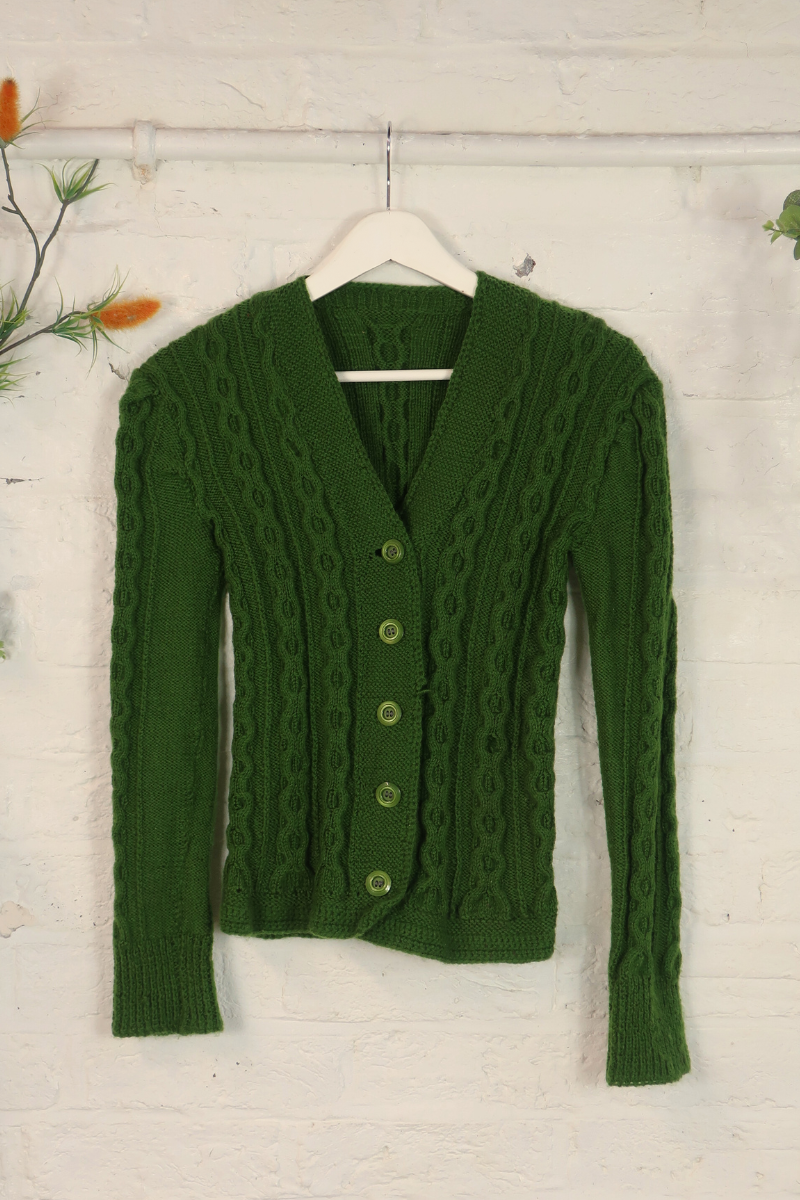 Vintage Knit Cardigan - Apple Green - Size S