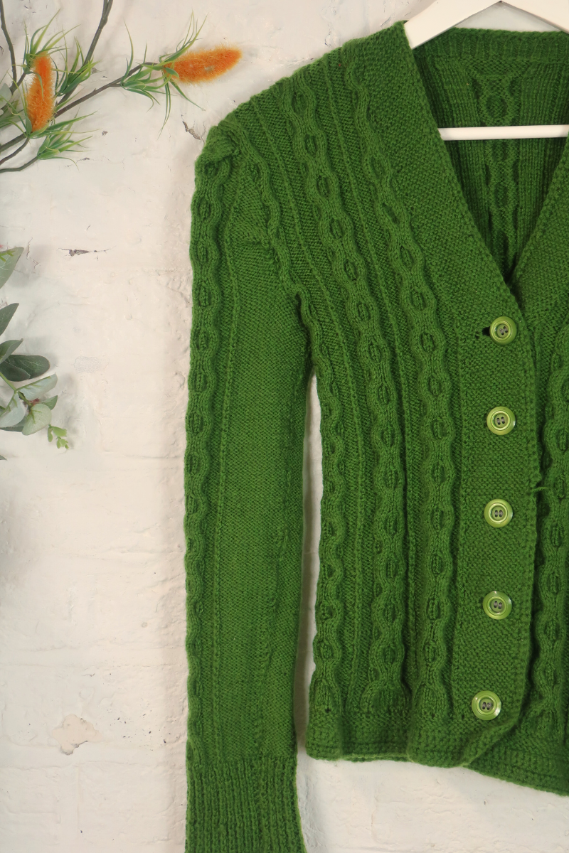 Vintage Knit Cardigan - Apple Green - Size S