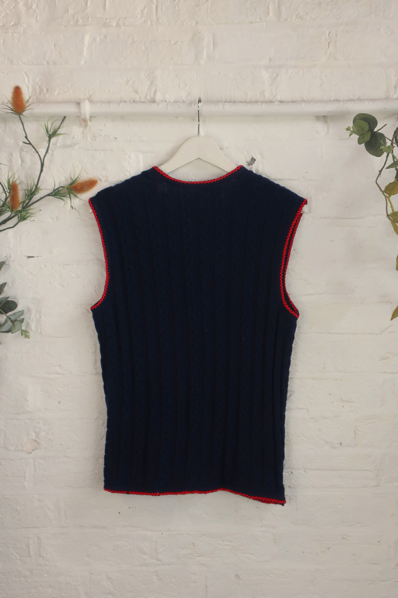 Vintage Knit Waistcoat - Navy Poppy Cableknit - Size M