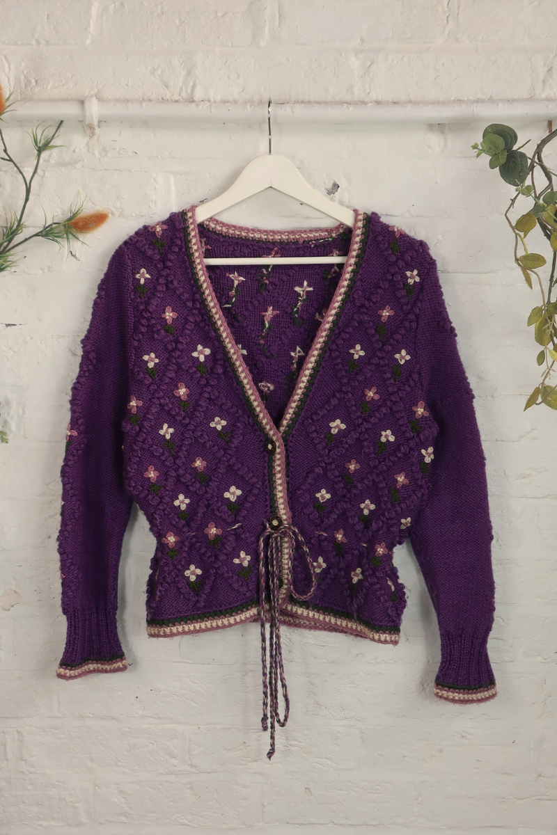 Vintage Knit Cardigan - Field Of Lavender - Size M