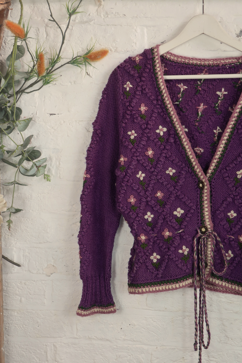Vintage Knit Cardigan - Field Of Lavender - Size M