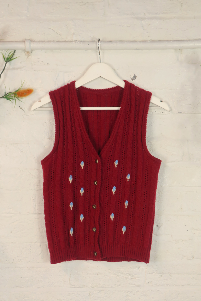 Vintage Knit Waistcoat - Blackberry Cableknit - Size S