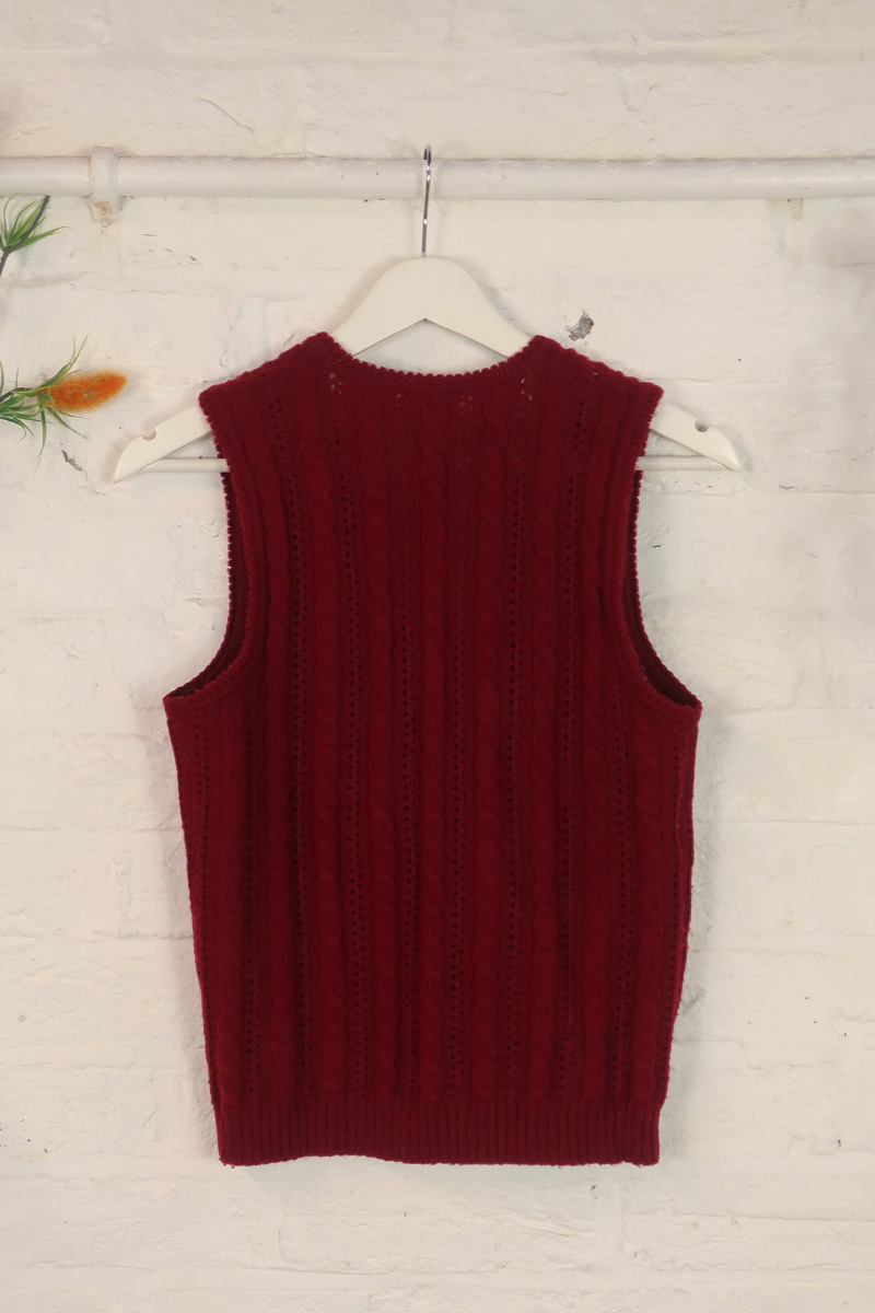 Vintage Knit Waistcoat - Blackberry Cableknit - Size S