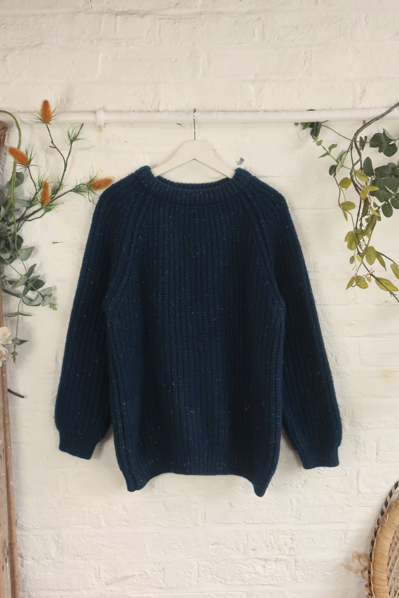 Vintage Fishermans Knit Jumper - Deep Speckled Teal - Size M