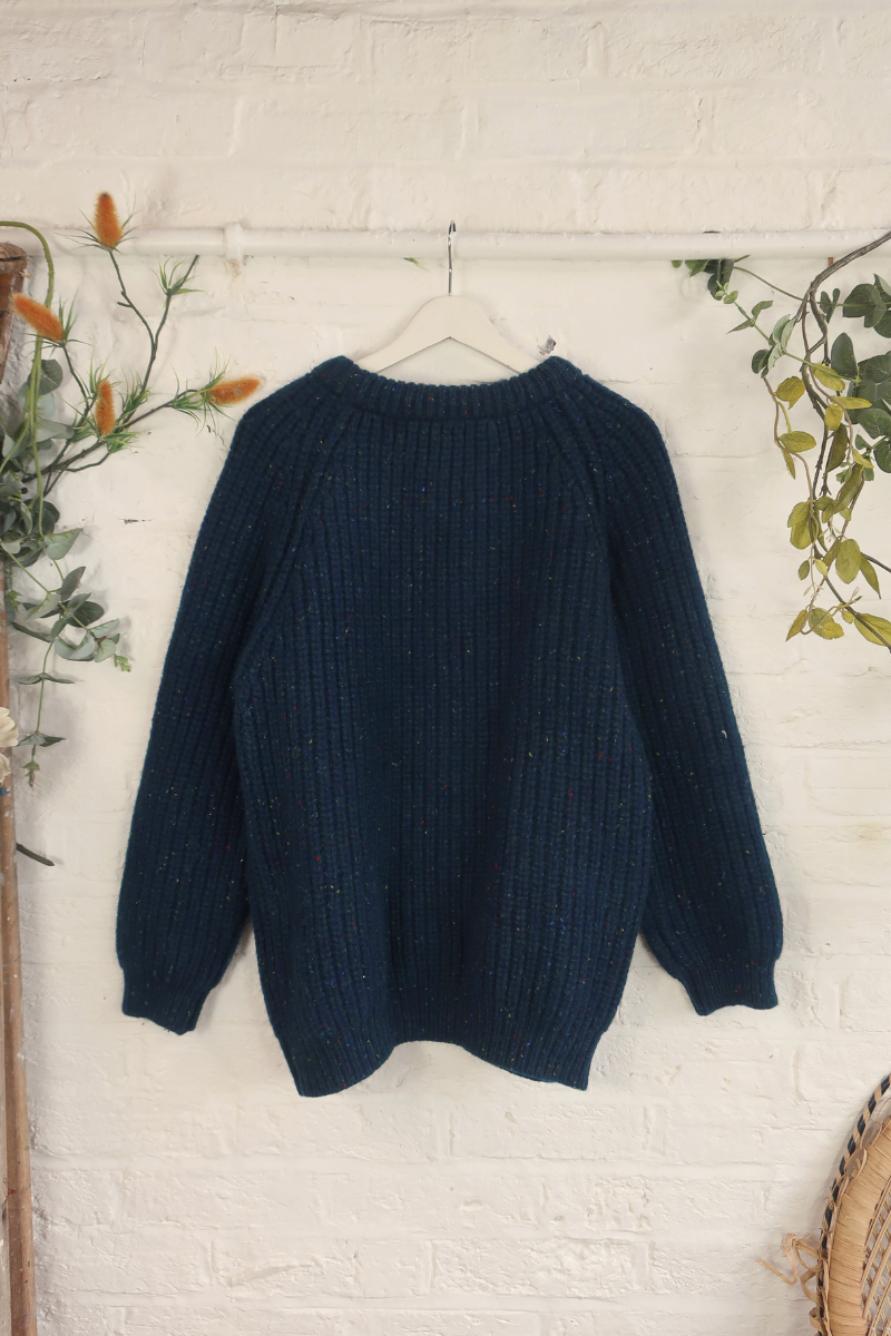 Vintage Fishermans Knit Jumper - Deep Speckled Teal - Size M