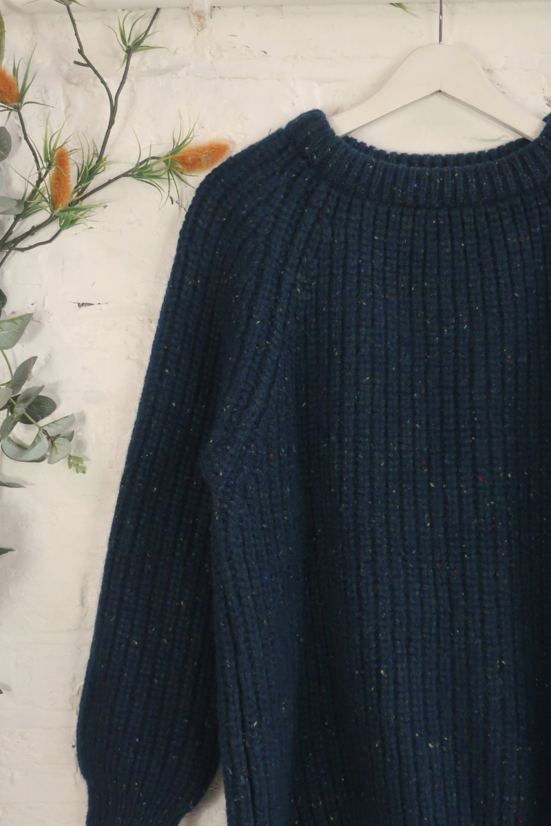 Vintage Fishermans Knit Jumper - Deep Speckled Teal - Size M