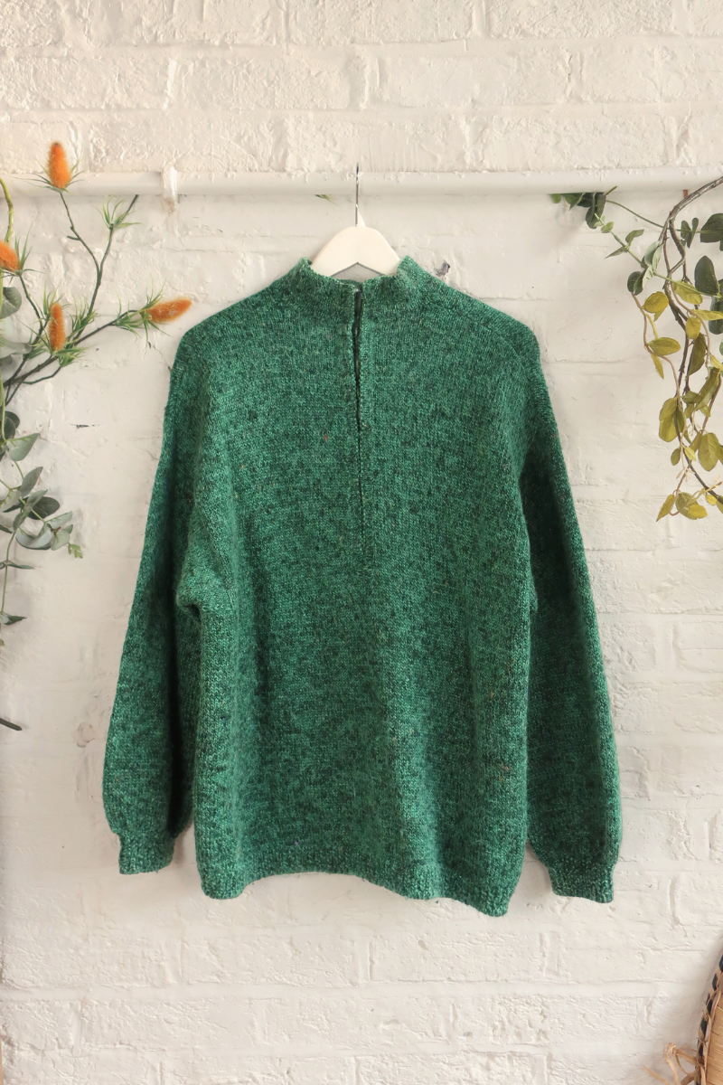 Vintage Knit Jumper - Emerald Quarterzip - Size XXL