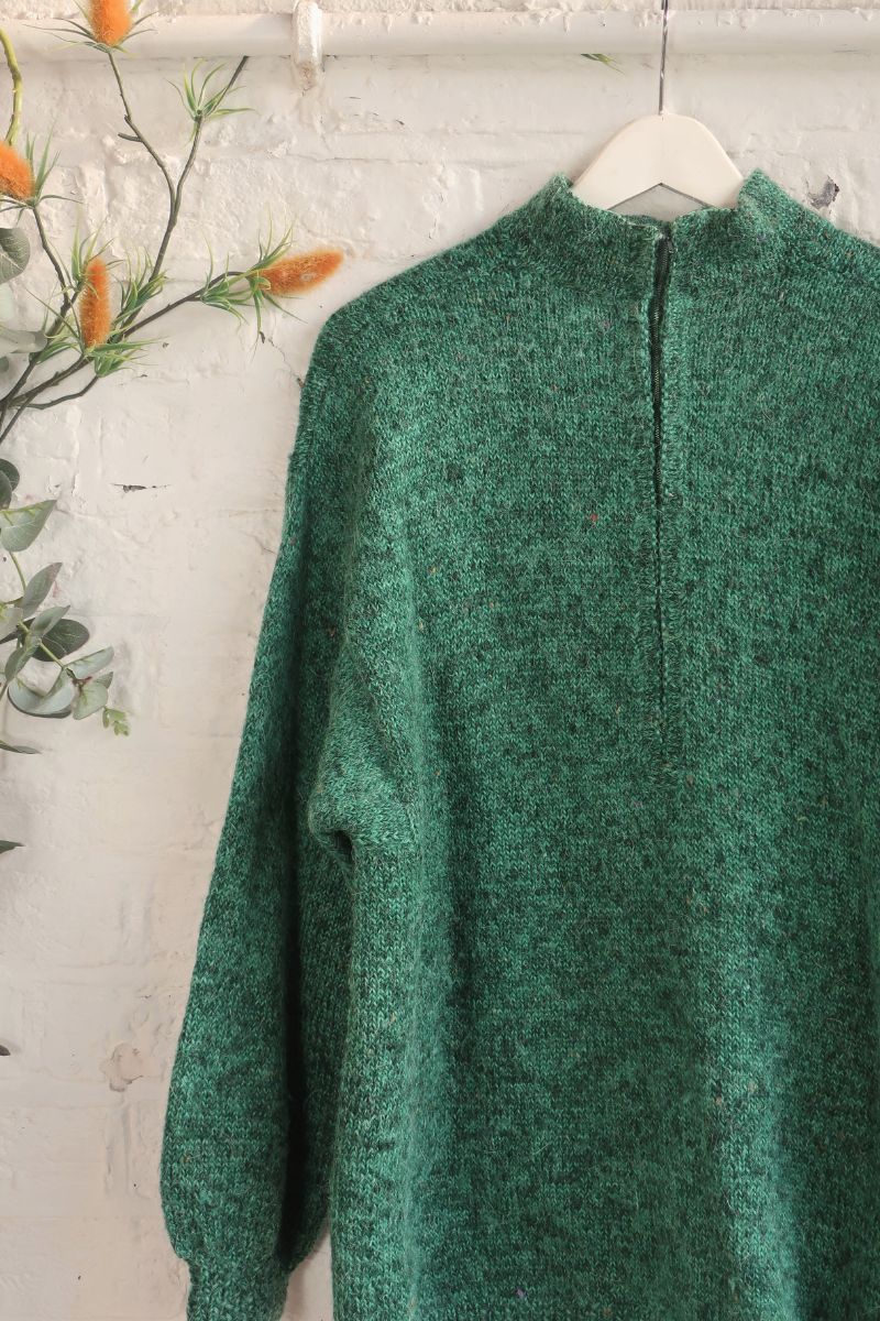 Vintage Knit Jumper - Emerald Quarterzip - Size XXL