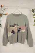 Vintage Knit Jumper - Ski Cartoon - Size L