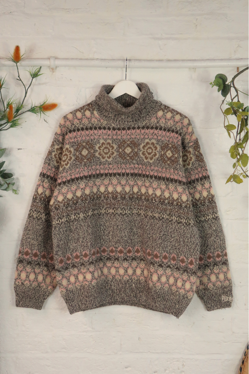 Vintage Knit Jumper - Hazy Pastel Florals - Size L/XL