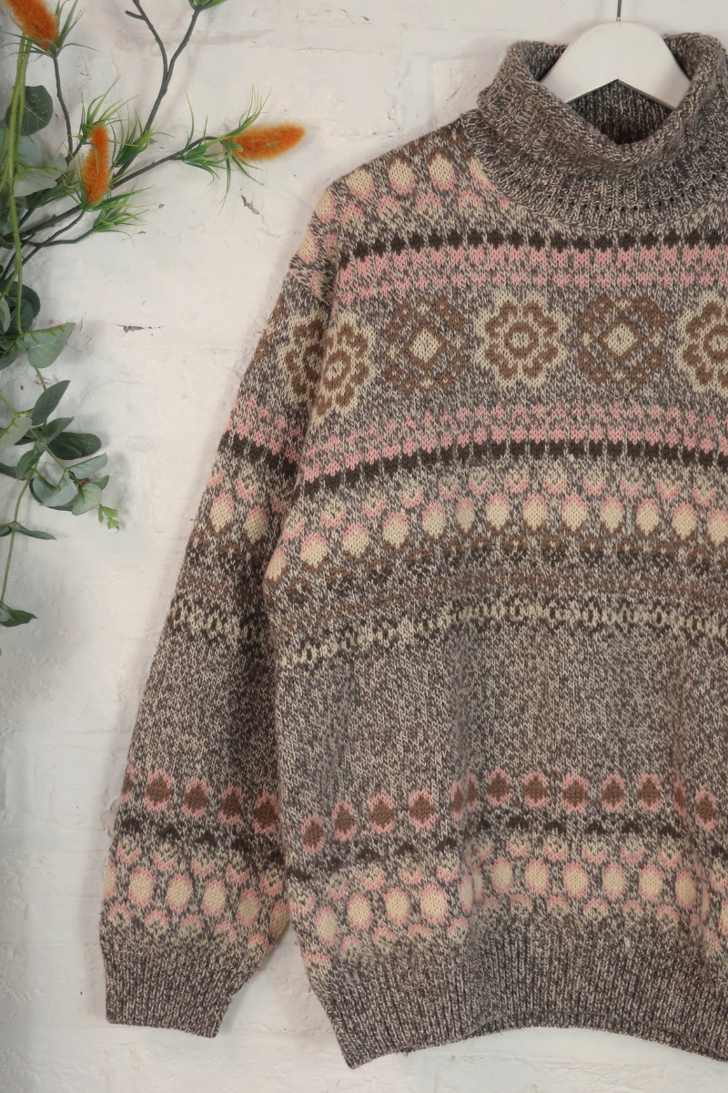 Vintage Knit Jumper - Hazy Pastel Florals - Size L/XL