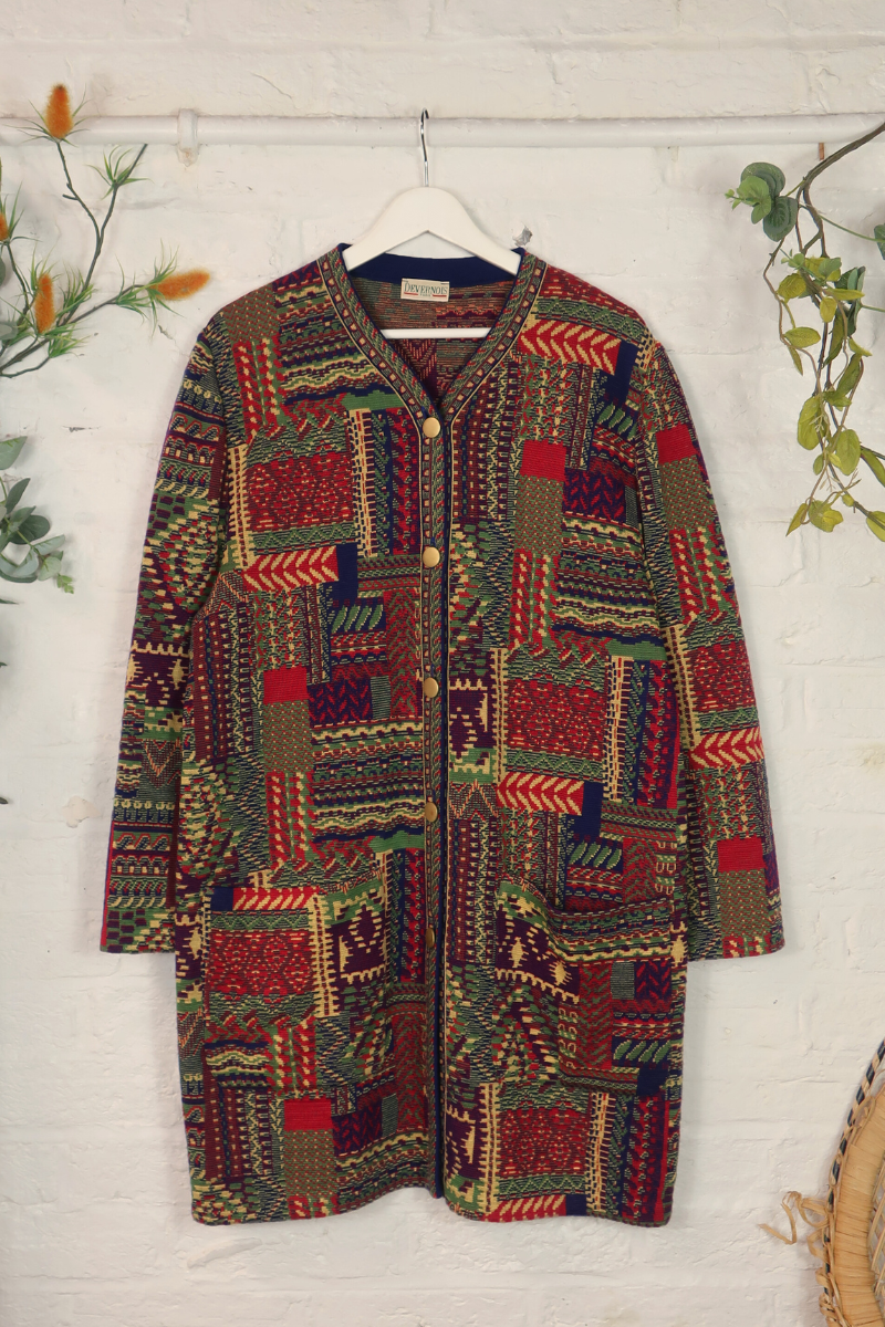 Vintage Knit Jacket - Abstract Paintbox Tapestry - Size L