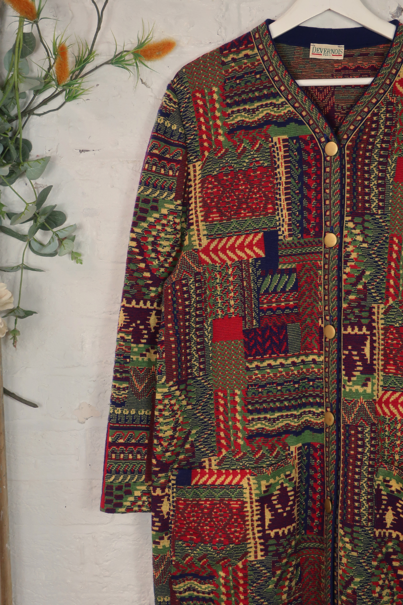 Vintage Knit Jacket - Abstract Paintbox Tapestry - Size L