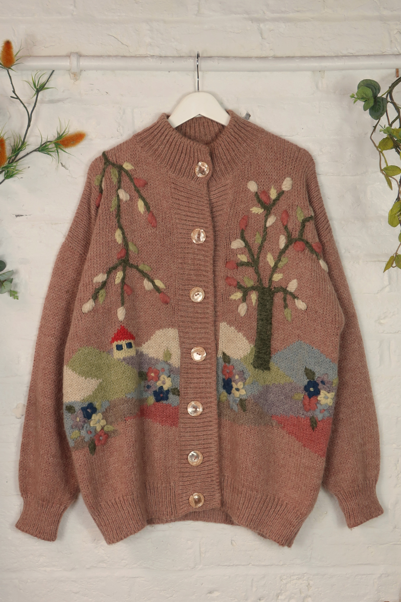 Vintage Knit Cardigan - Cherry Blossom Village - Size XXL