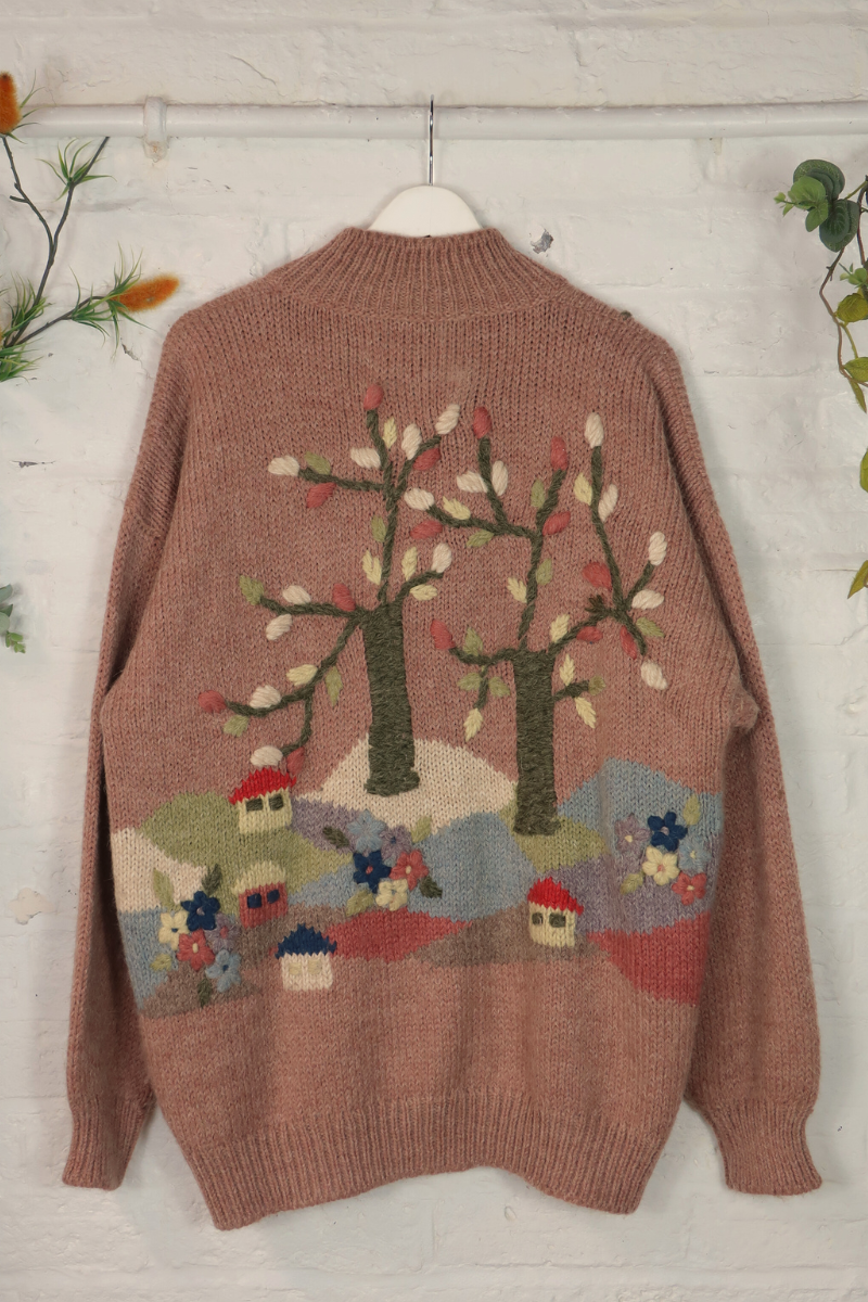 Vintage Knit Cardigan - Cherry Blossom Village - Size XXL