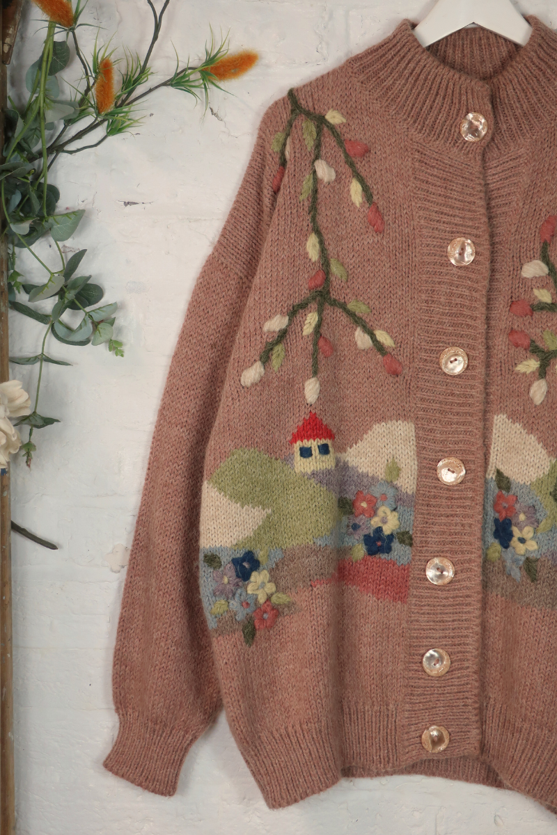 Vintage Knit Cardigan - Cherry Blossom Village - Size XXL