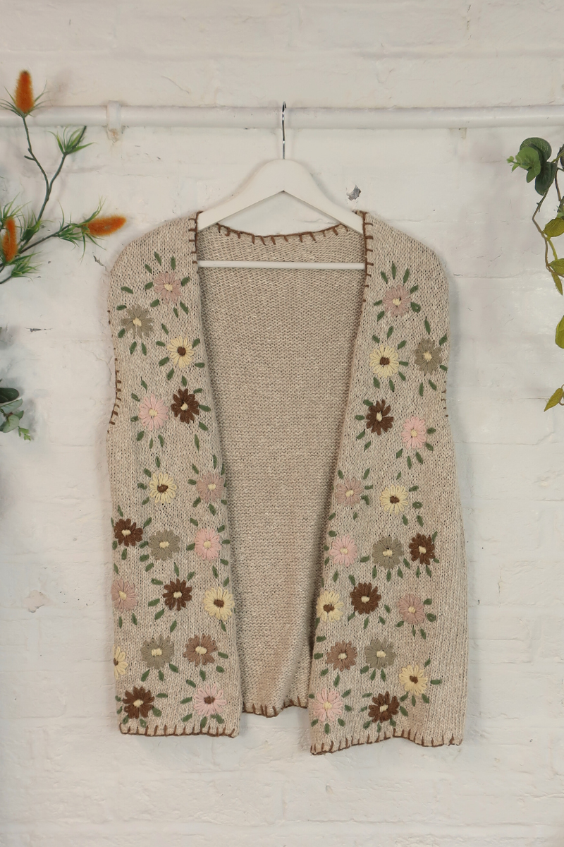 Vintage Knit Vest - Dried Flowers - Size XL
