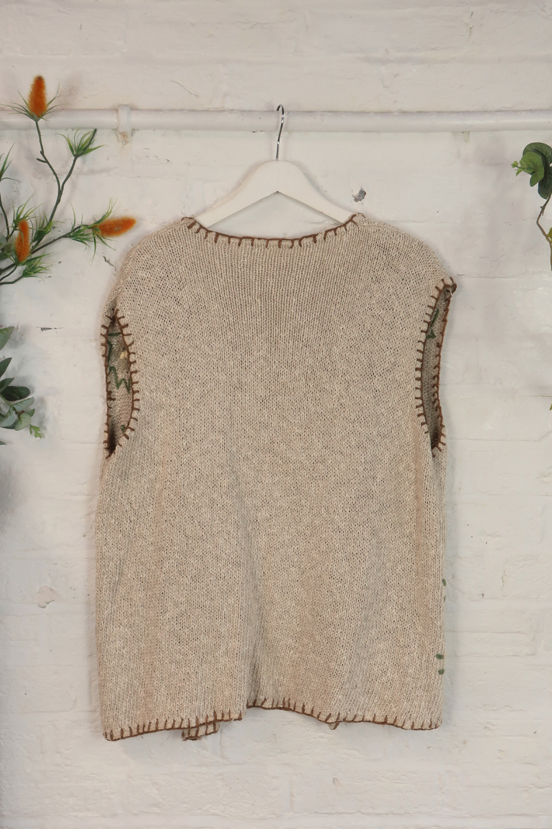 Vintage Knit Vest - Dried Flowers - Size XL