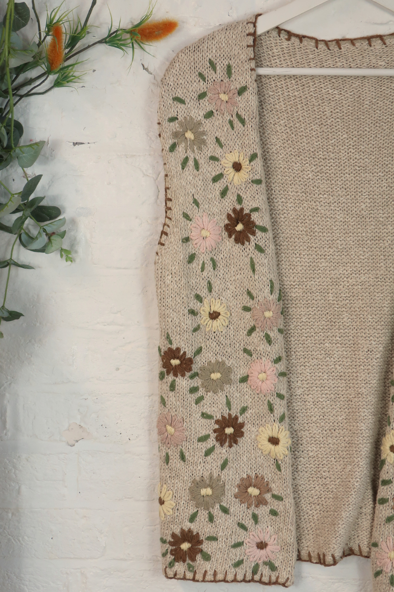 Vintage Knit Vest - Dried Flowers - Size XL