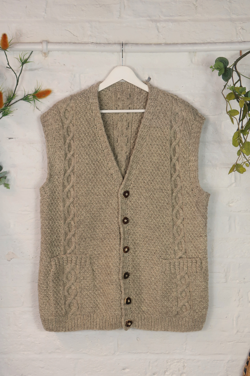 Vintage Knit Waistcoat - Oat Cableknit - Size XXL