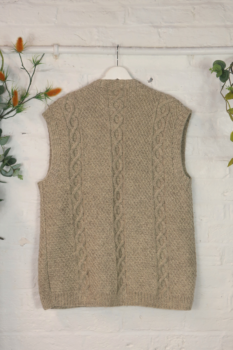 Vintage Knit Waistcoat - Oat Cableknit - Size XXL