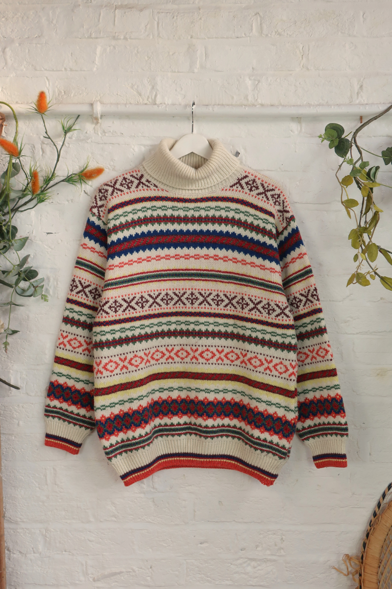 Vintage Knit Jumper - Paintbox Fair Isle - Size XL